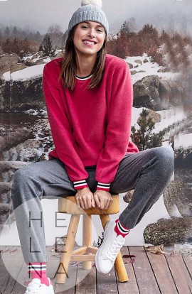 Vania Pijama Homewear Polar Rojo Detalle Tirilla Canalé