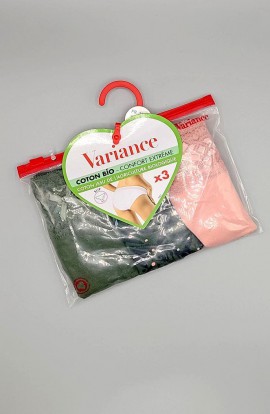 Variance Pack 3 Braguitas Verde/Rosa COTON BIO Cinturilla Encaje